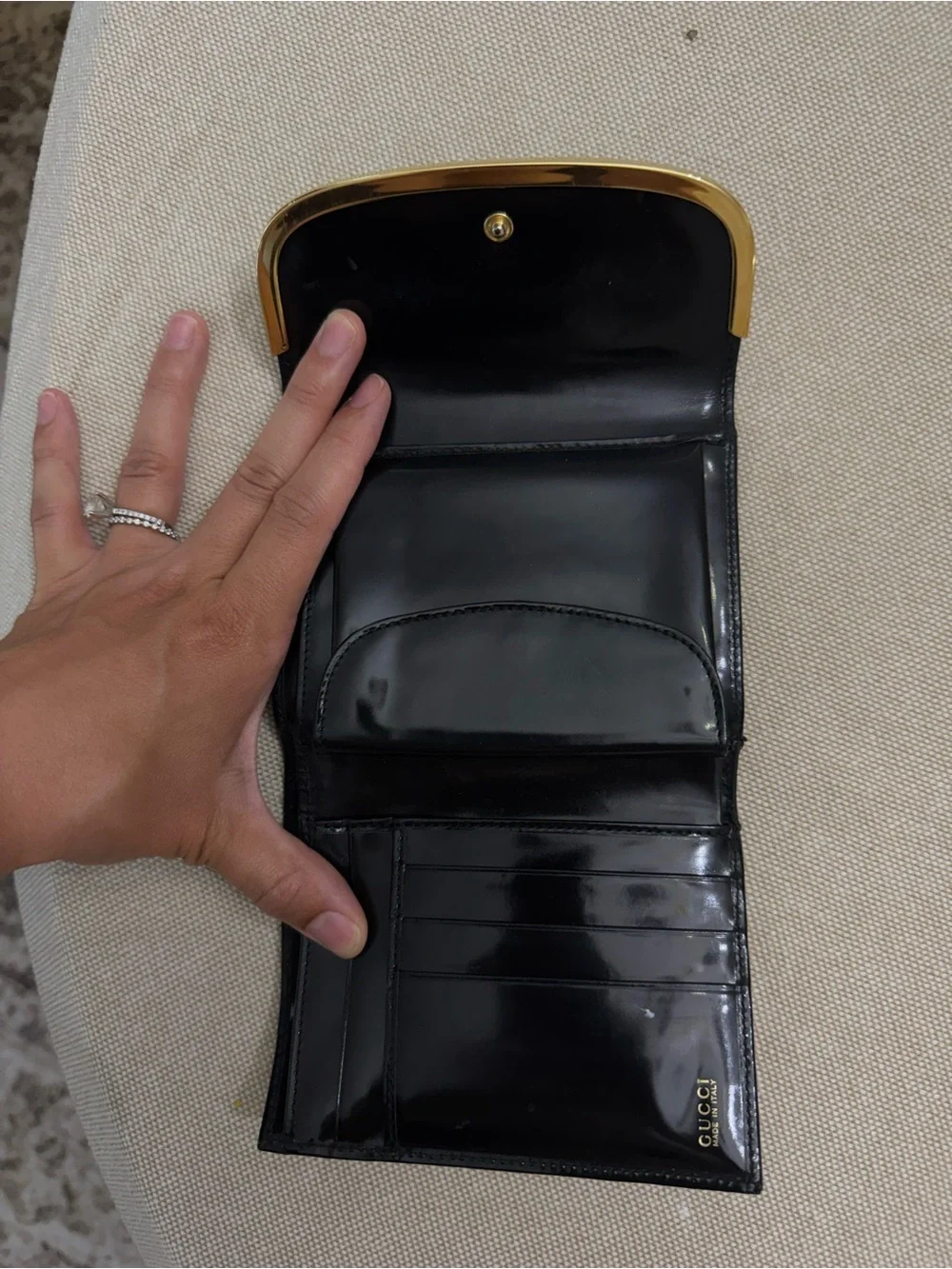 Gucci Black Leather Wallet with Gold Trim